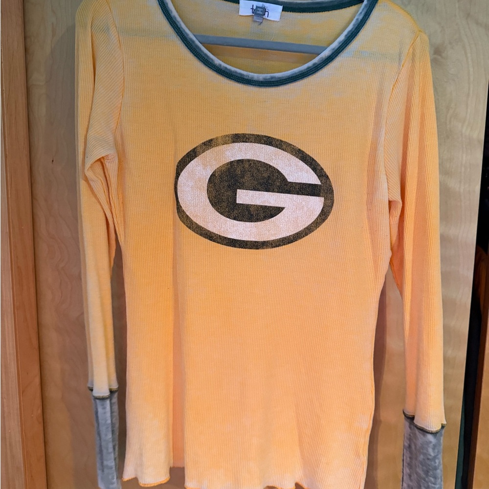 Yellow and Gray Long Sleeve Women's Top
